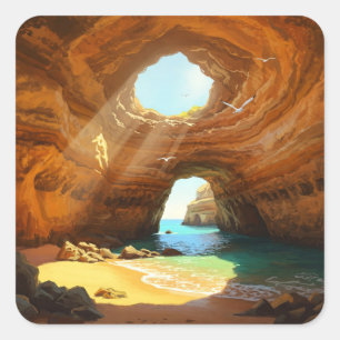 Pegatina Cuadrada Cuevas de Benagil Algarve Portugal Postcard