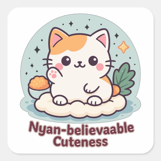 Pegatina Cuadrada Cuidad nyan-creíble - Gato kawaii lindo (Anverso)