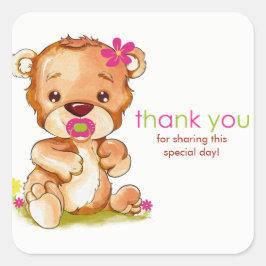 Pegatina Cuadrada Cuidada acuarela Bear Chica Gracias