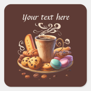 Pegatina Cuadrada Cuidada añada su café de texto