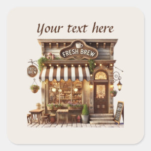 Pegatina Cuadrada Cuidada añada su café de texto