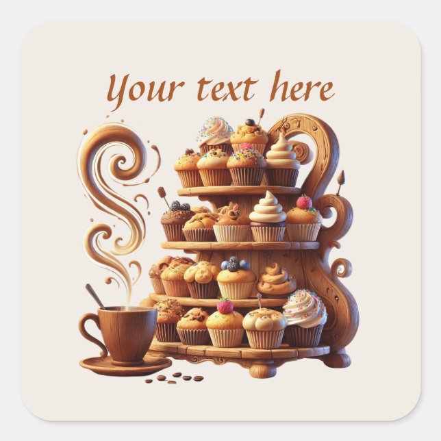 Pegatina Cuadrada Cuidada añada su café de texto (Anverso)