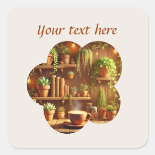 Pegatina Cuadrada Cuidada añada su café de texto