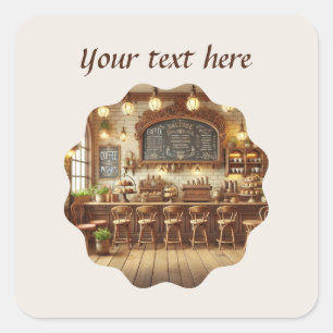 Pegatina Cuadrada Cuidada añada su café de texto