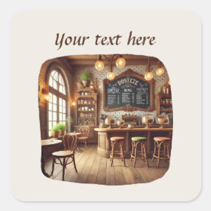 Pegatina Cuadrada Cuidada añada su café de texto