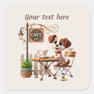 Pegatina Cuadrada Cuidada añada su café de texto