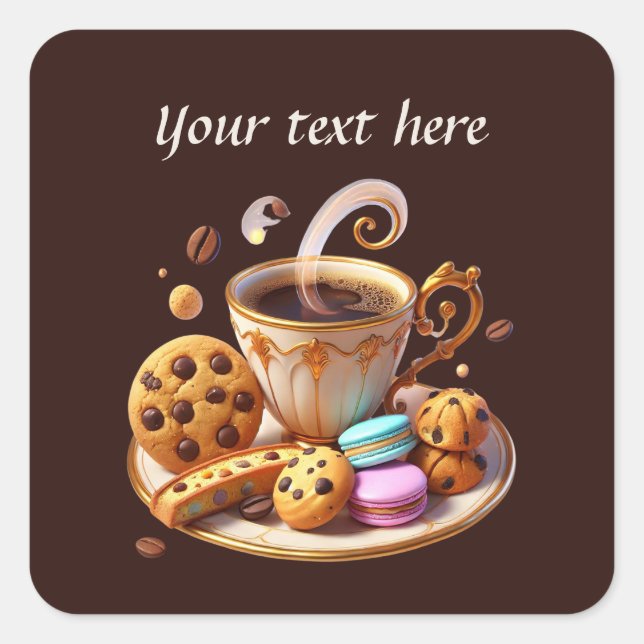 Pegatina Cuadrada Cuidada añada su café de texto (Anverso)
