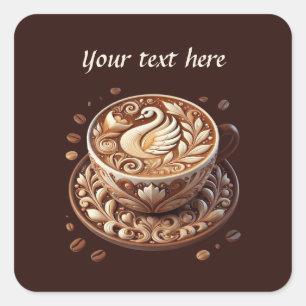 Pegatina Cuadrada Cuidada añada su café de texto