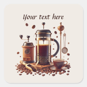 Pegatina Cuadrada Cuidada añada su café de texto