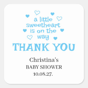 Pegatina Cuadrada Cuidada Blue Baby Boy Shower