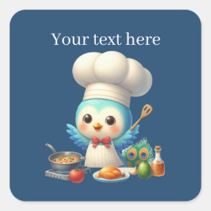 Pegatina Cuadrada Cuidada cocina Pájaro azul