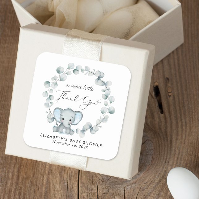 Pegatina Cuadrada Cuidada elefante bebé niño ducha gracias (Subido por el creador)