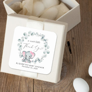 Pegatina Cuadrada Cuidada Elefante Niña Ducha Gracias