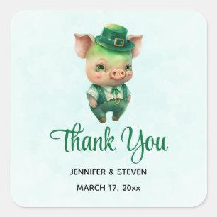 Pegatina Cuadrada Cuidada Green Fairytale Pig in Fancy Attire Gracia