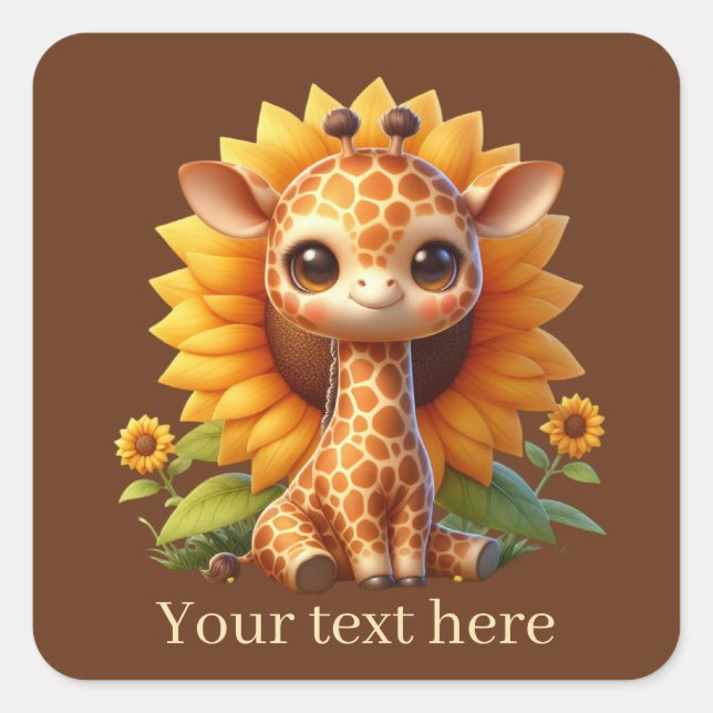 Pegatina Cuadrada Cuidada jirafa de bebé agregar texto (Anverso)