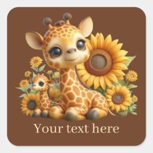 Pegatina Cuadrada Cuidada jirafa de bebé agregar texto