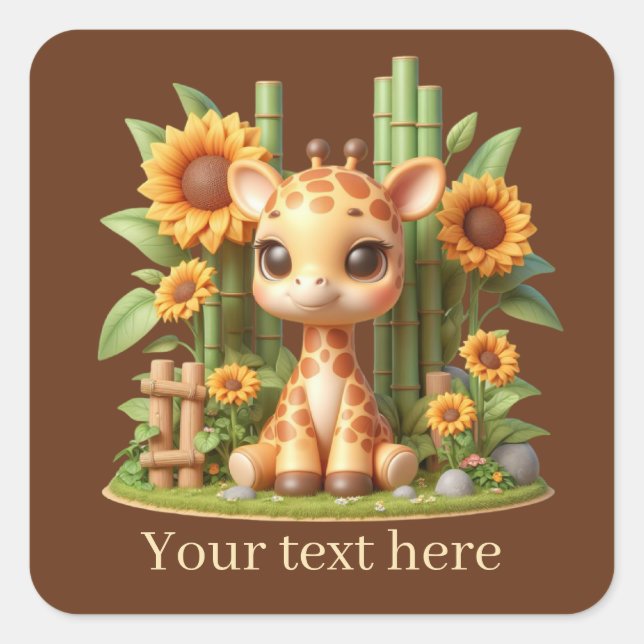 Pegatina Cuadrada Cuidada jirafa de bebé agregar texto (Anverso)