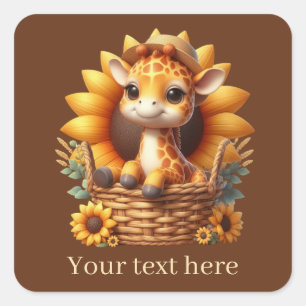 Pegatina Cuadrada Cuidada jirafa de bebé agregar texto