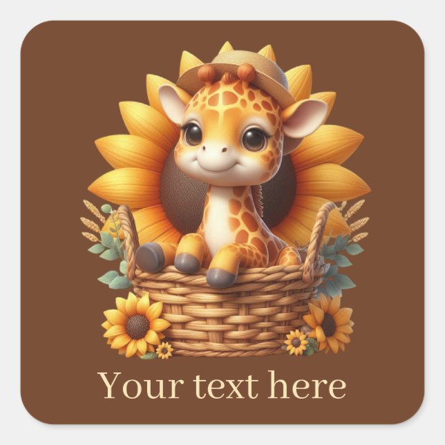 Pegatina Cuadrada Cuidada jirafa de bebé agregar texto (Anverso)