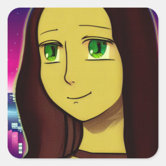 Pegatina Cuadrada Cuidada Personalizado japonesa estilo cómico Mona 