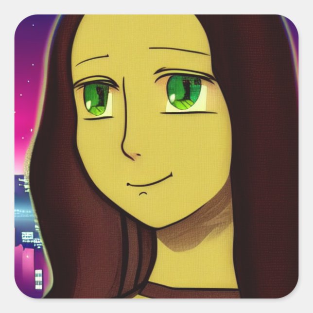 Pegatina Cuadrada Cuidada Personalizado japonesa estilo cómico Mona  (Anverso)