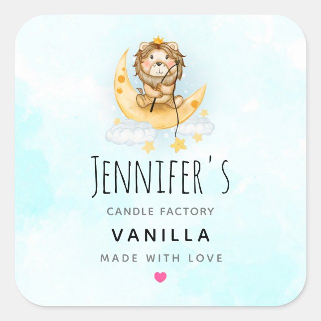 Pegatina Cuadrada Cuidada Pesca De León Acuarela Vela De Jabón (Anverso)