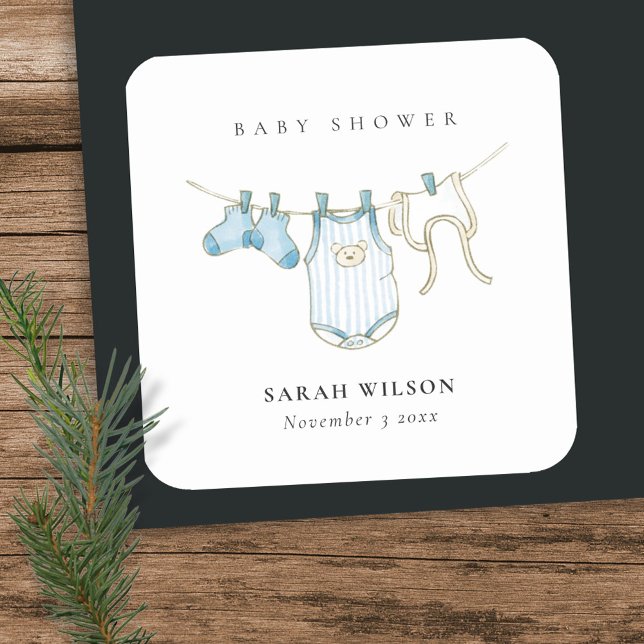 Pegatina Cuadrada Cuidada Simple Baby Clothesline Blue Boy Baby Show (Subido por el creador)