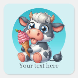 Pegatina Cuadrada Cuidada vaca de helado agregar texto