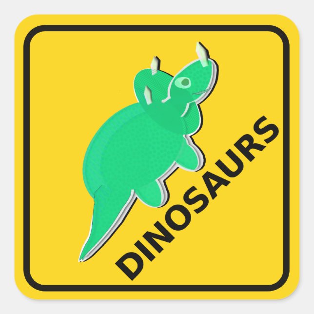 Pegatina Cuadrada Cuidado con el Personalizado de los dinosaurios Ró (Anverso)