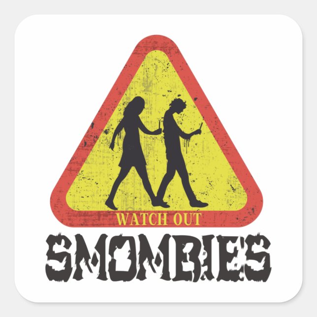 Pegatina Cuadrada Cuidado con Smombies (Anverso)