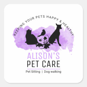 Pegatina Cuadrada Cuidado de mascotas / Servicios de sentadilla / Ca