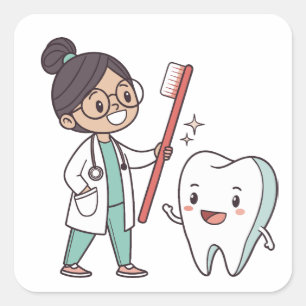 Pegatina Cuadrada Cuidado dental feliz