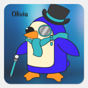 Pegatina Cuadrada Cuidado personalizado pingüino helado