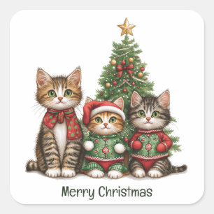Pegatina Cuadrada Cuidados Cats de Navidad
