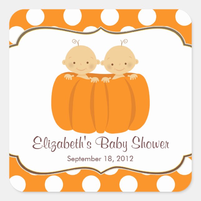 Pegatina Cuadrada Cuidados niños gemelos Calabaza Baby Shower Square (Anverso)