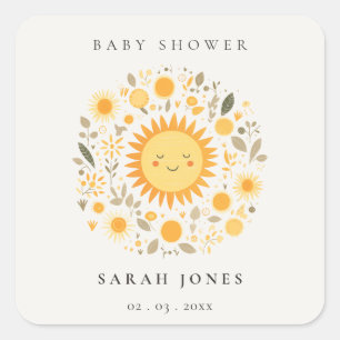 Pegatina Cuadrada Cuidar Nuestro Pequeño Sol Boho Sun Baby Shower