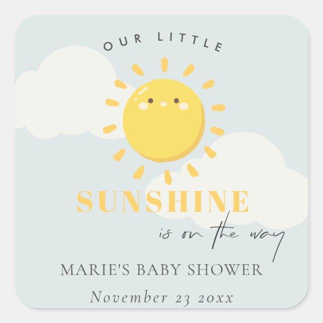 Pegatina Cuadrada Cuidar nuestro pequeño Sunshine Blue Boy Baby Show (Anverso)