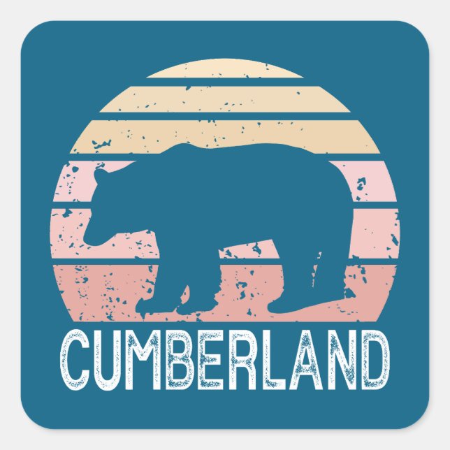 Pegatina Cuadrada Cumberland Maryland Retro Bear (Anverso)