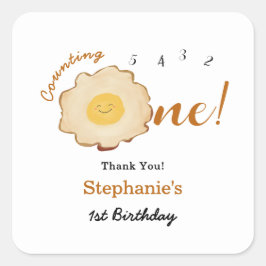 Pegatina Cuadrada Cumpleaños 1º Huevo Frito Adorable