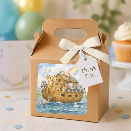 Pegatina Cuadrada Cumpleaños 1º Noah’s Ark Animales Bebés Acuarela