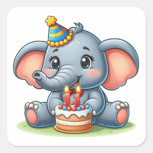 Pegatina Cuadrada Cumpleaños 11 de elefante lindo