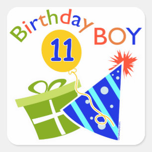 Pegatina Cuadrada Cumpleaños 11 - Niño de cumpleaños