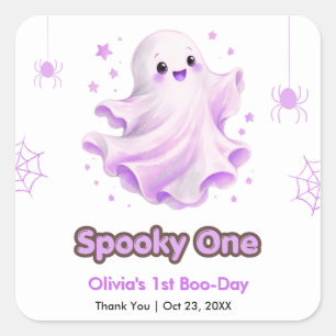 Pegatina Cuadrada Cumpleaños 1 de Halloween de SpookyOne Fantasma Li