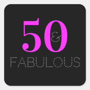 Pegatina Cuadrada Cumpleaños 50 50 fantástica Fiesta Rosa Neón Negro