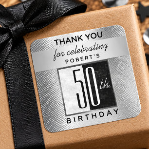 Pegatina Cuadrada Cumpleaños 50 Agradecimiento