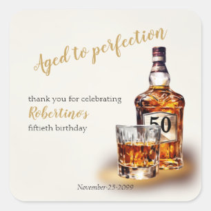 Pegatina Cuadrada Cumpleaños 50 del Whisky Envejecido a la Perfecció