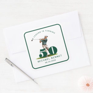Pegatina Cuadrada Cumpleaños 50 Personalizado Golf Deportes