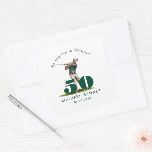 Pegatina Cuadrada Cumpleaños 50 Personalizado Golfista Deportes