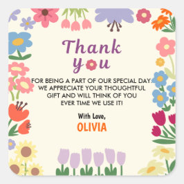 Pegatina Cuadrada cumpleaños 5 de Flor de Flor Silvestre Gracias Peg