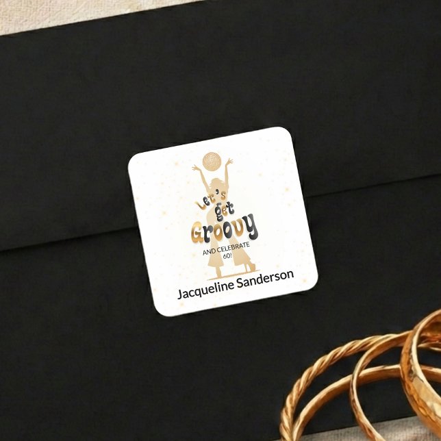 Pegatina Cuadrada Cumpleaños 60 dorado retro vamos a groove (Subido por el creador)
